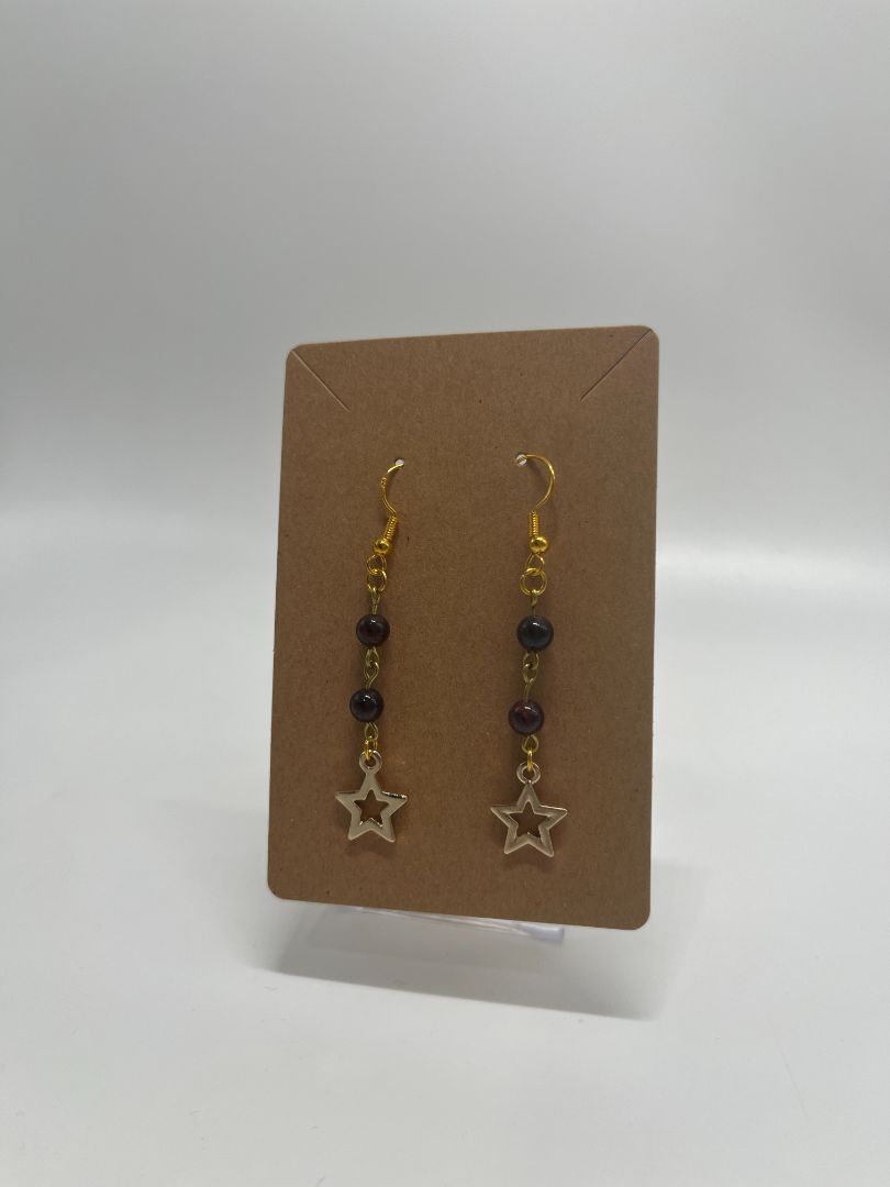 Garnet & Stars Beaded Earrings | Gold