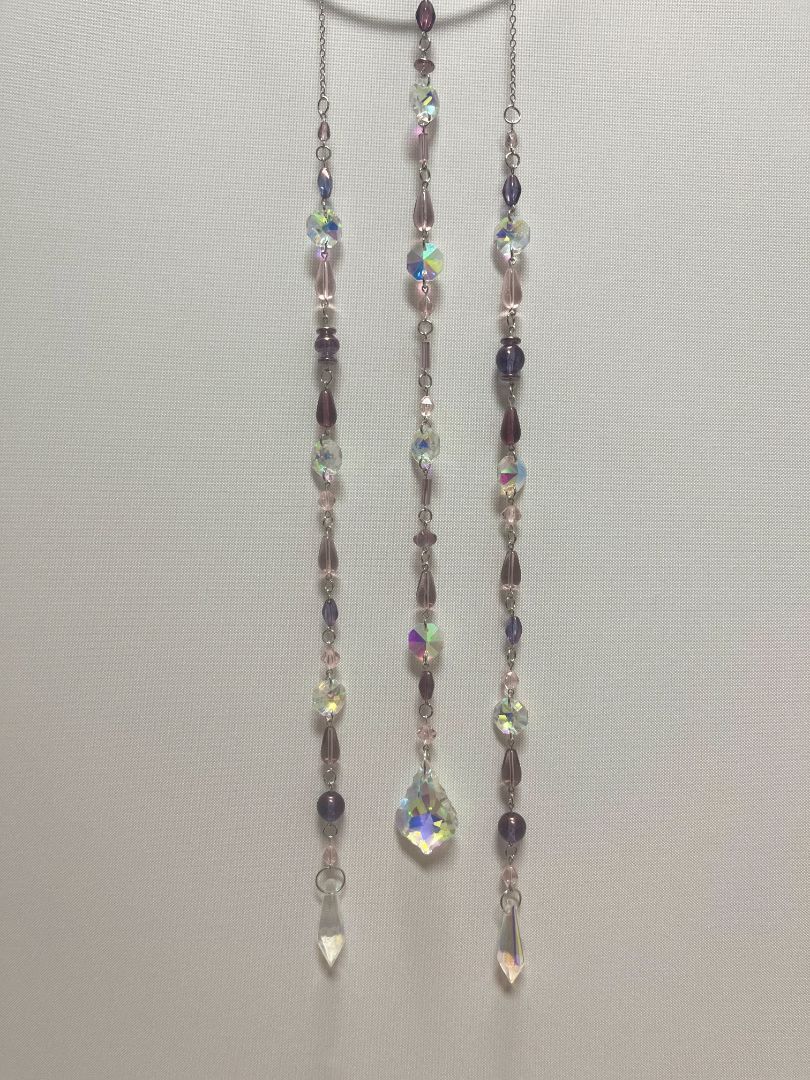 Pink & Purple Beaded Crystal Suncatcher | Silver | Hand-Crafted