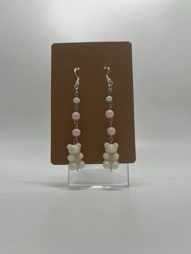 Pink & White Gummy Bear Earrings | Silver