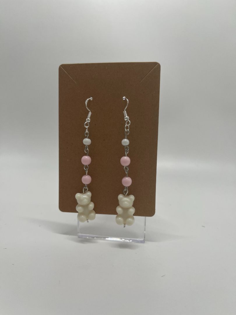 Pink & White Gummy Bear Earrings | Silver