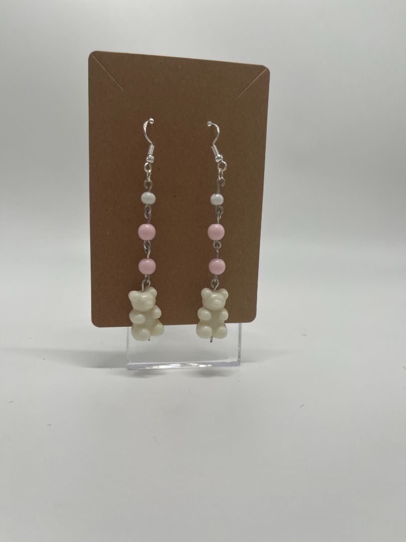 Pink & White Gummy Bear Earrings | Silver