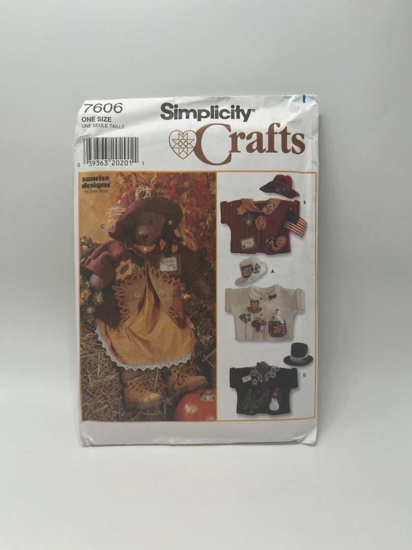 Vintage Simplicity Crafts 7606 OS 31" Bear, Dress, Hats & Jackets Sewing Pattern