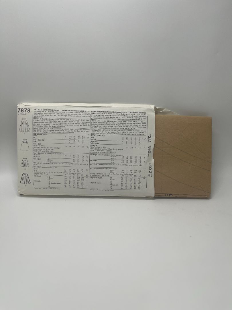 Vintage Simplicity 7878 Size H Girls' Set of Skirts in 3 Lengths Sewing Pattern