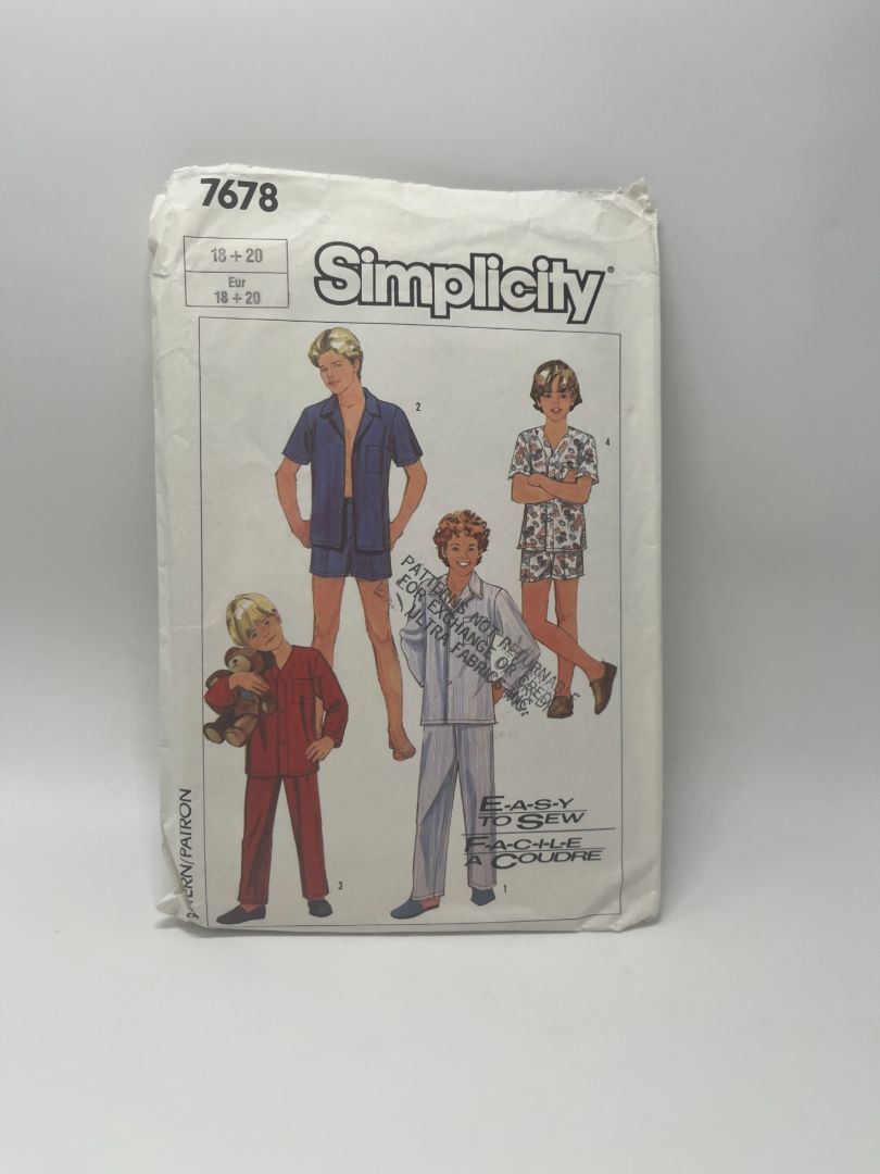 Vintage Simplicity 7678 Boys & Teens' Pajamas in 2 Lengths Sewing Pattern