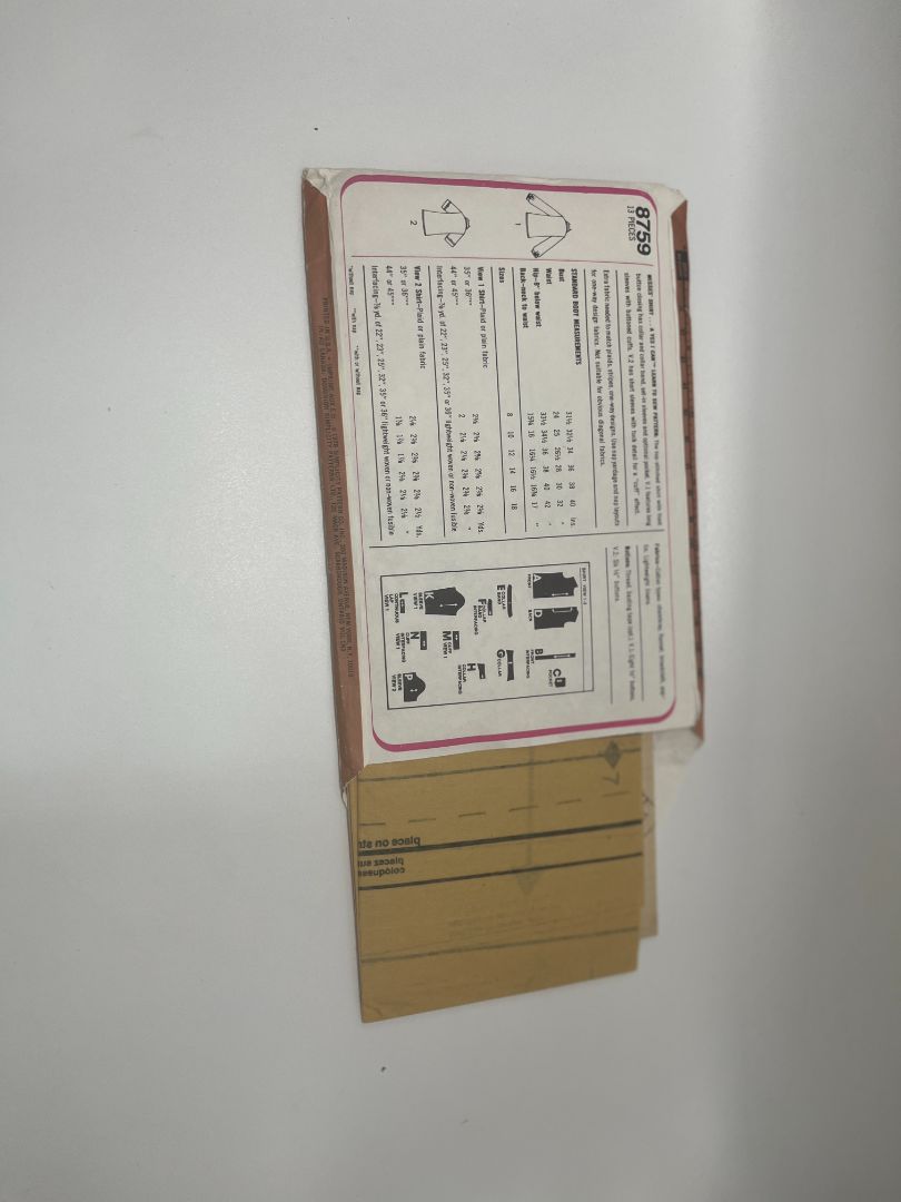 Vintage Simplicity 8759 Size 10 Misses' Shirt in 2 Styles Sewing Pattern