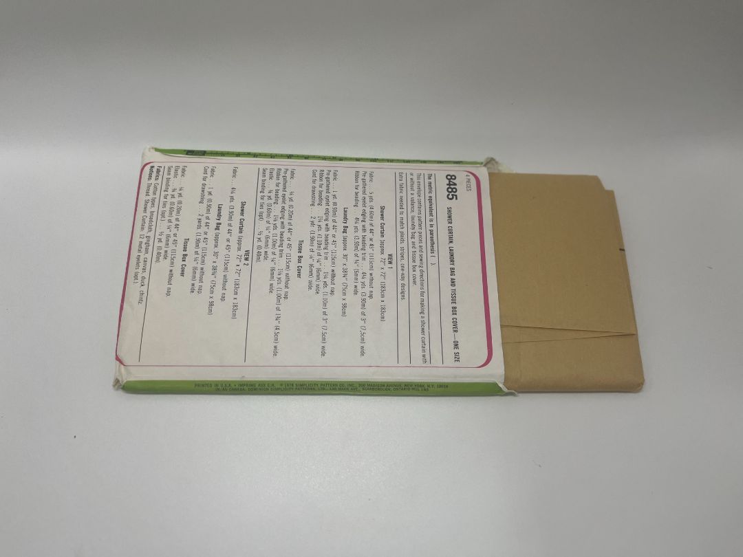 Vintage Simplicity 8485 OS Shower Curtain, Laundry Bag, & Tissue Box Cover Sewing Pattern