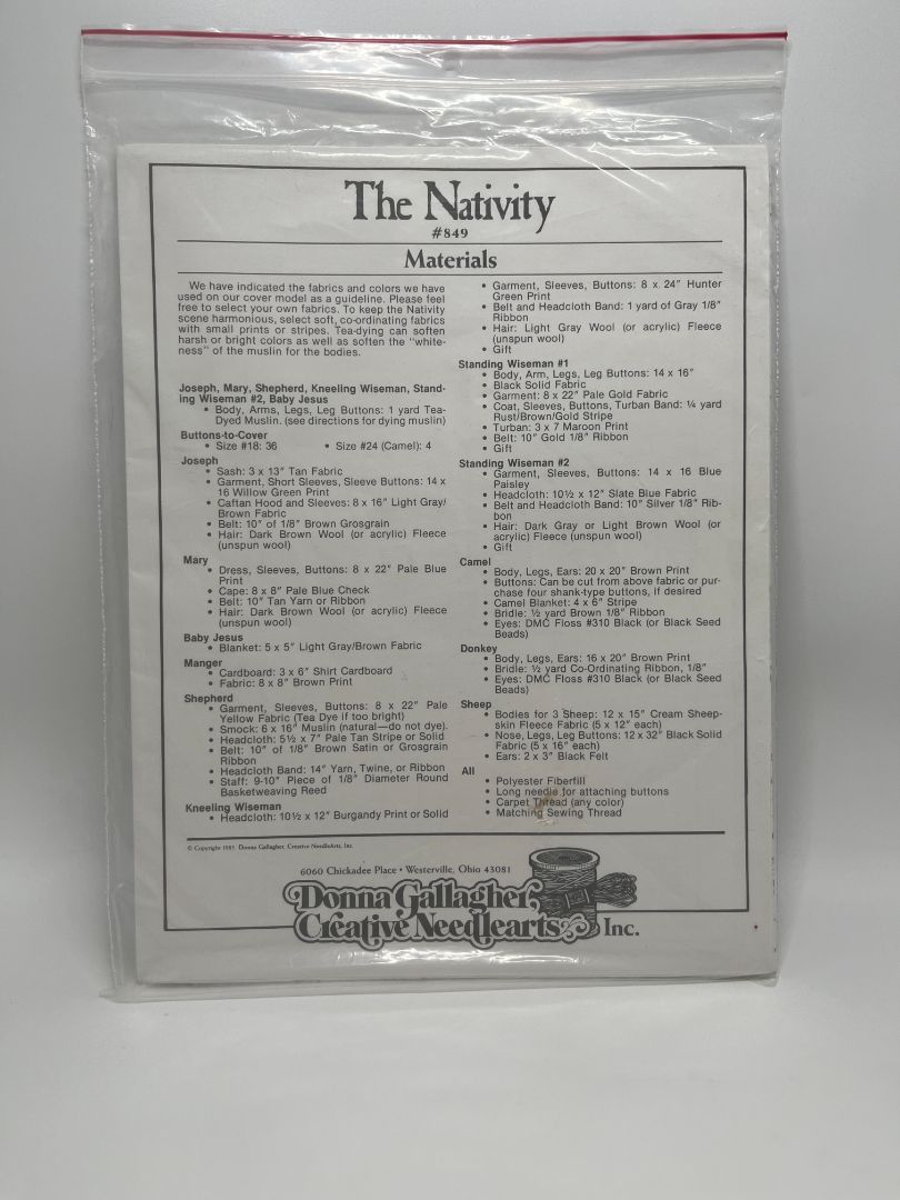 Vintage Donna Gallagher, Creative Needlearts No. 849 Home Folk The Navivity Pattern and Instruction Book Supplies