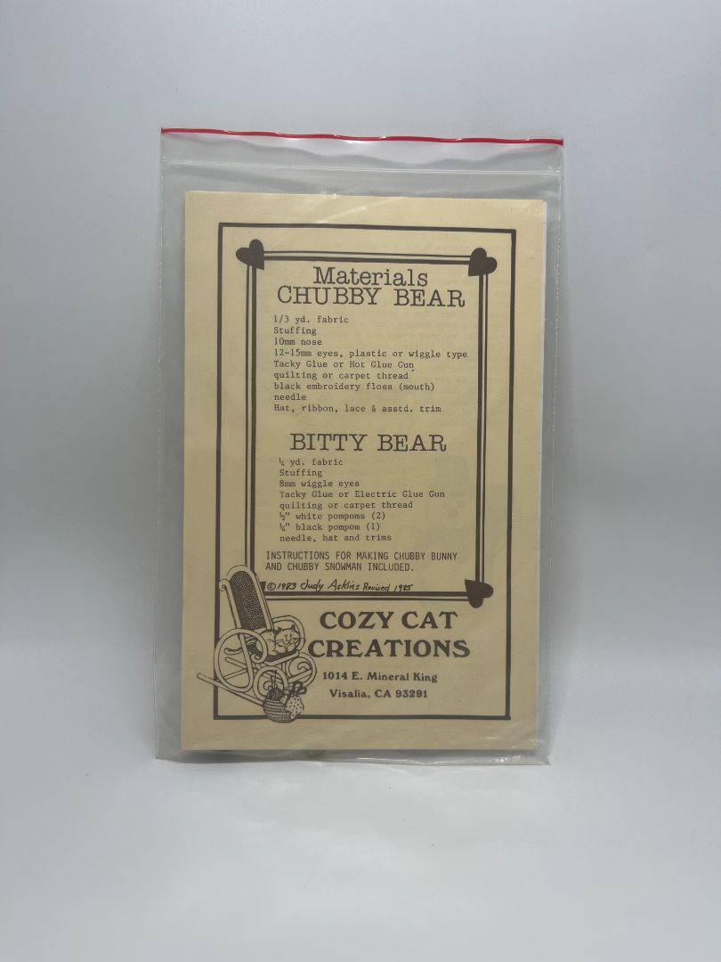 Vintage Cozy Cat Creations Chubby Bear & Bitty Bear Sewing Pattern