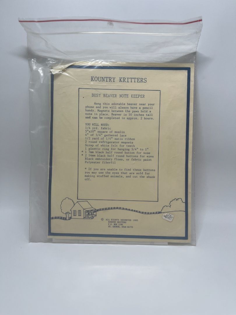 Vintage Kountry Kritters Busy Beaver Note Keeper Sewing Pattern