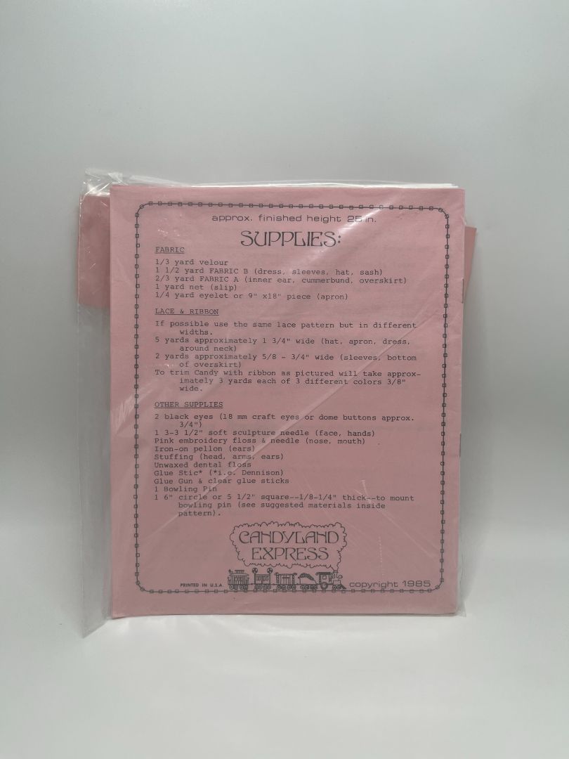 Vintage CandyLand Express Candy Cottontail 25" Bunny Sewing Pattern and Instructions