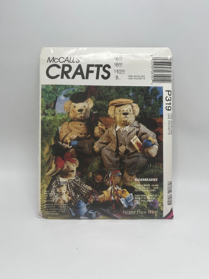 Vintage McCall's P319 19" and 15" Stuffed Bears with Clothes Sewing Pattern