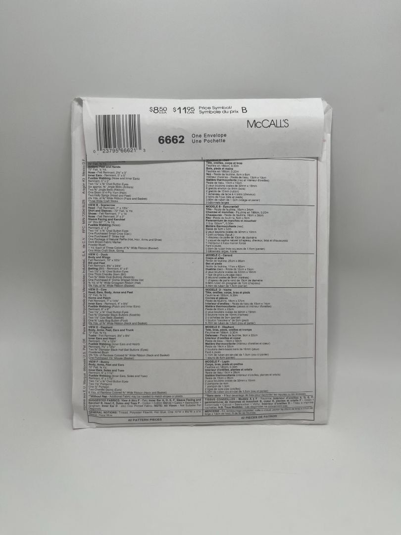 Vintage McCall's 6662 Size B Special Occasion Baskets Sewing Pattern