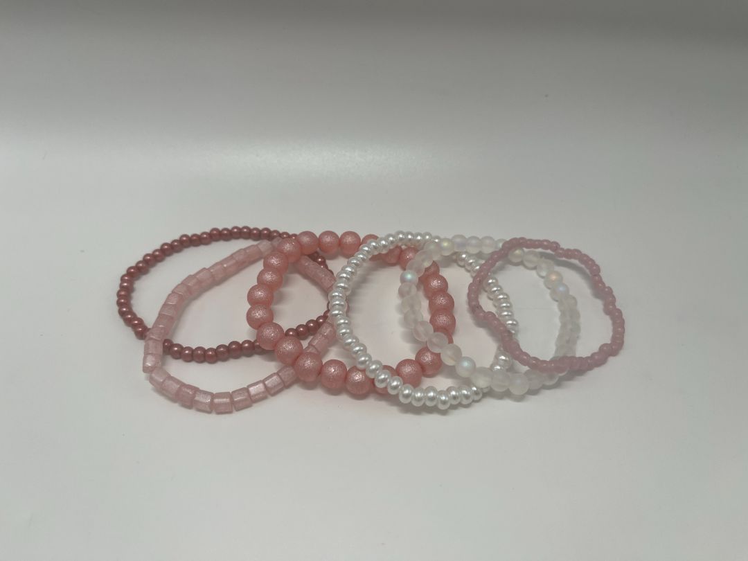 Valentine's Day Pink & White Bracelet Stack | Handmade