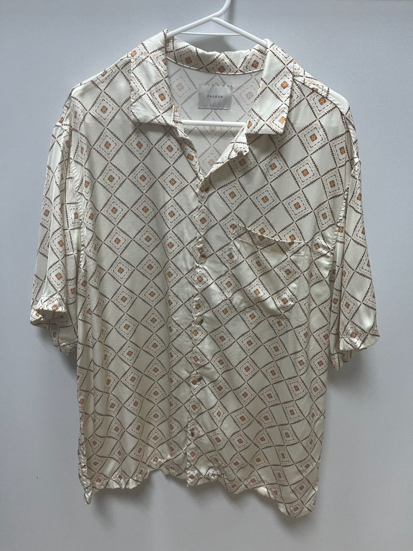 Pacsun Cream/Orange Geometric Button Up Shirt