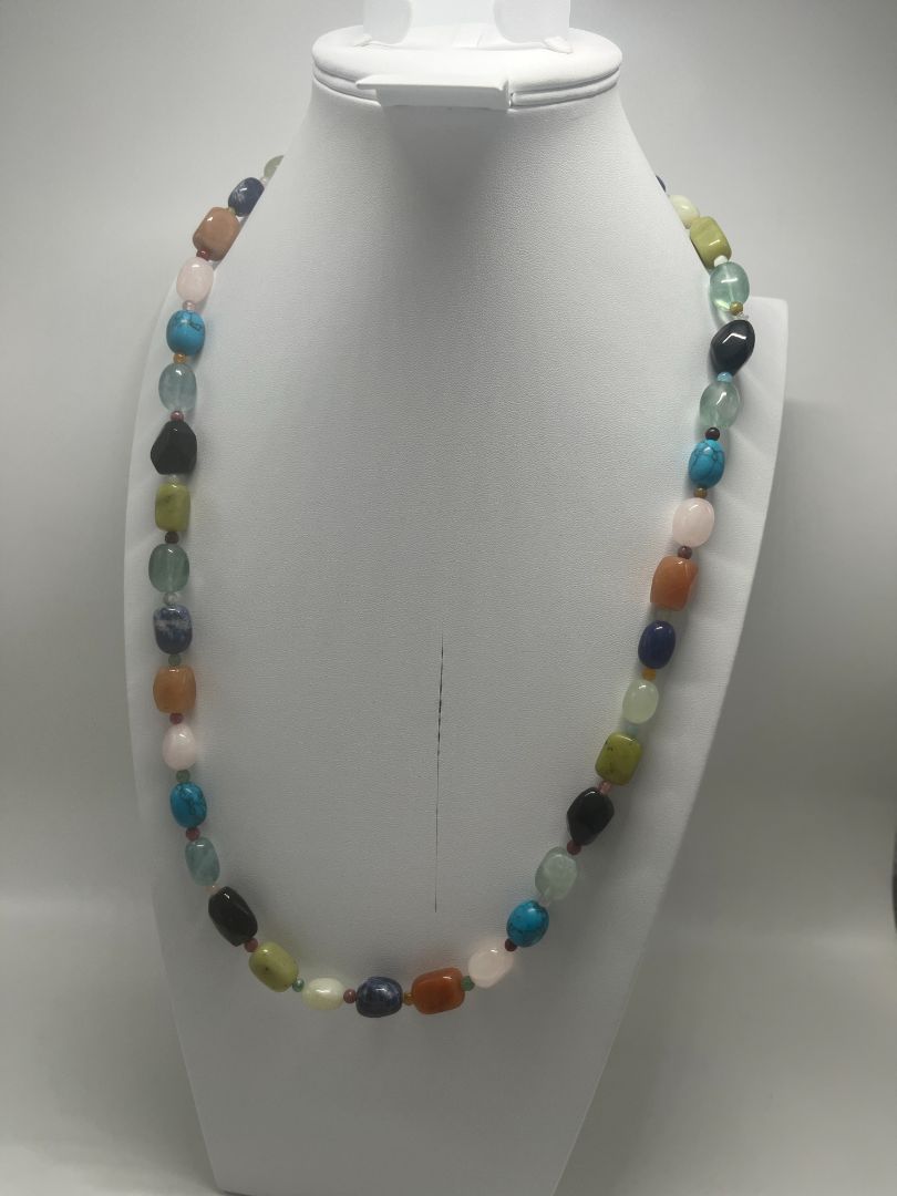 Multicolor Chucky Gemstone Long Beaded Necklace