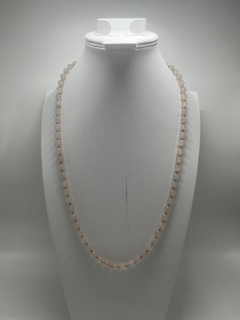 Rose Quartz/Gold Long Beaded Necklace