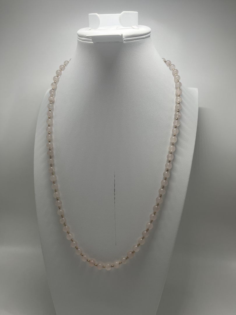 Rose Quartz/Gold Long Beaded Necklace