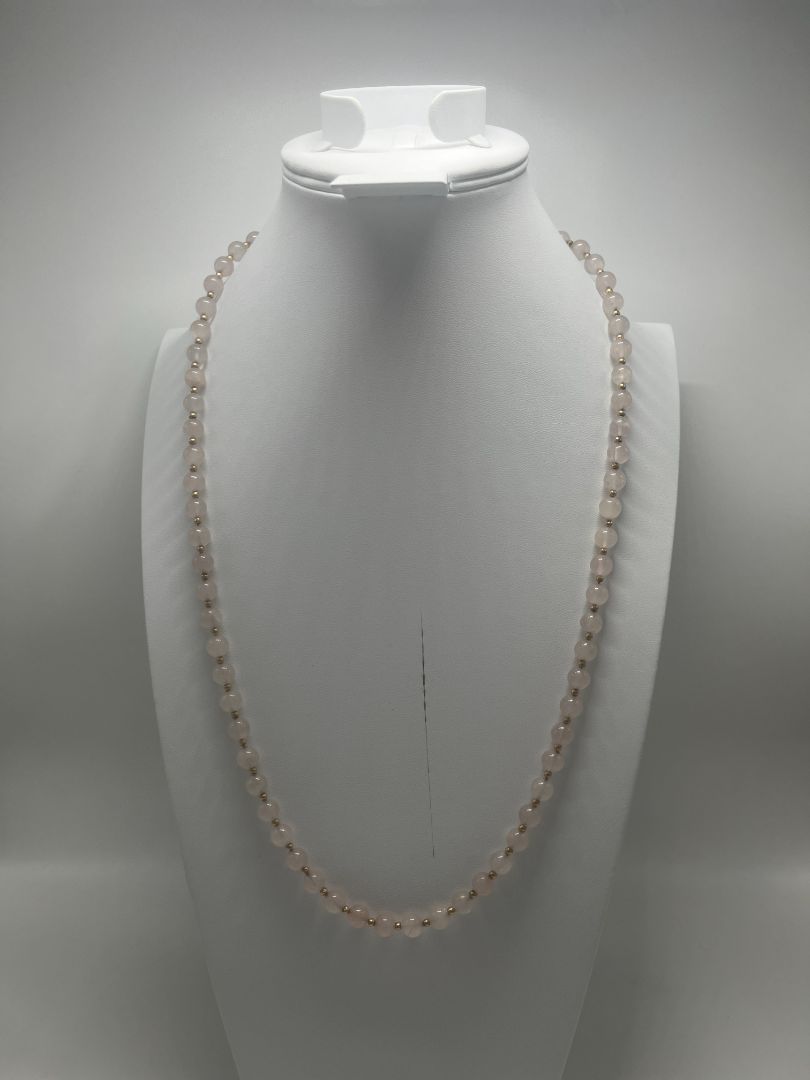 Rose Quartz/Gold Long Beaded Necklace