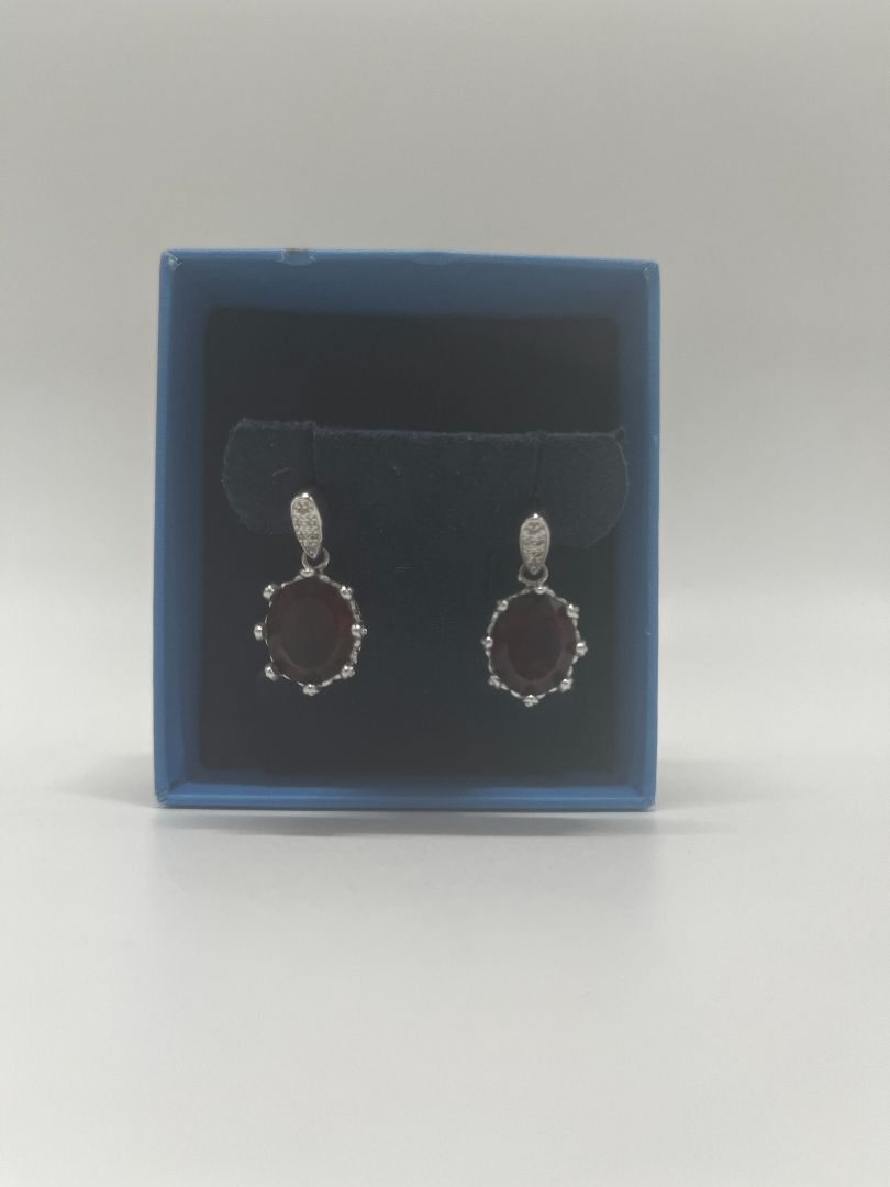 Vintage Silver Lab Grown Garnet and Cubic Zirconia Earrings