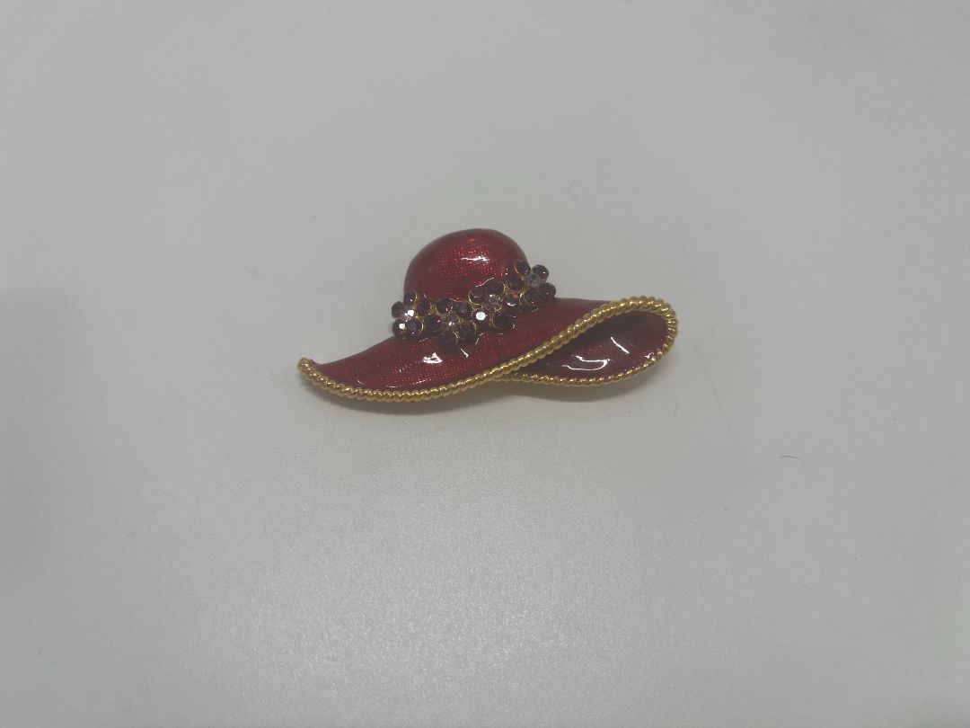 Vintage Gold/Red Sequined Hats Earrings & Brooch Pin Set