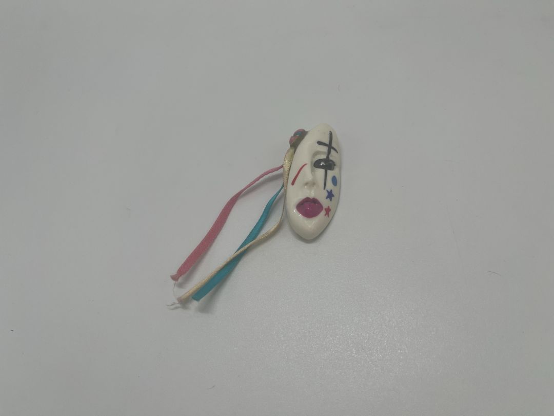 Vintage White Clown with Ribbon Brooch Pin