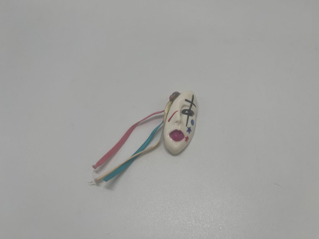 Vintage White Clown with Ribbon Brooch Pin