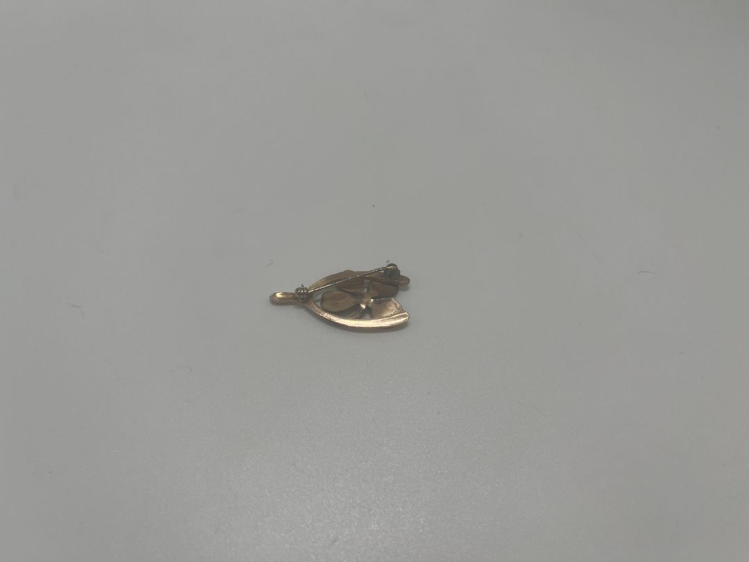 Vintage Gold Wishbone/4 Leaf Clover Brooch Pin