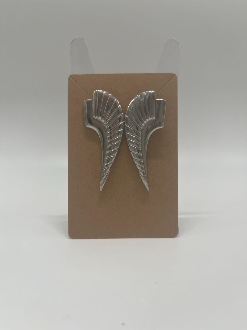 Silver Metal Modern Angel Wings Earrings