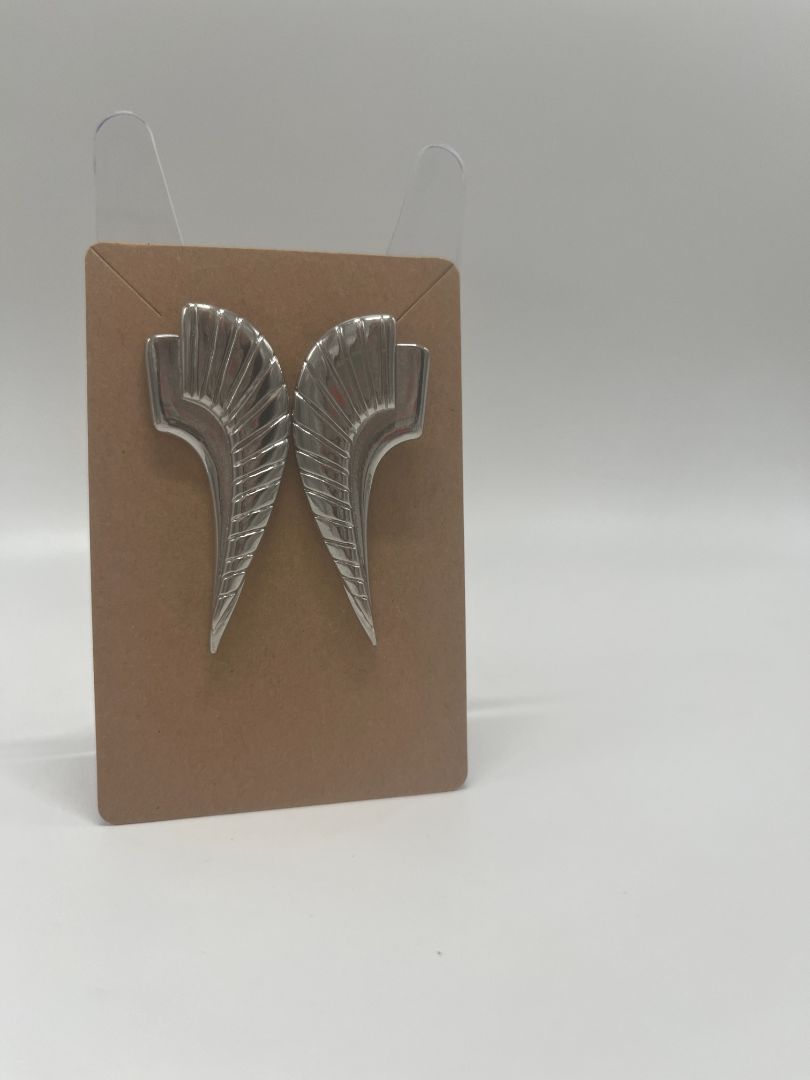 Silver Metal Modern Angel Wings Earrings