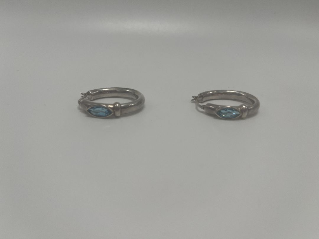 Silver Blue Topaz Hoop Earrings