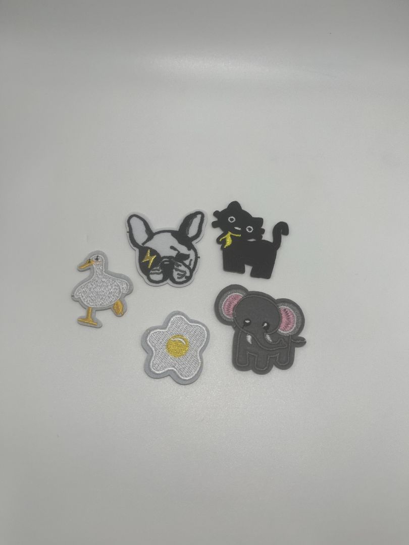 Black Multicolor Miscellaneous Iron-On Patches (5)