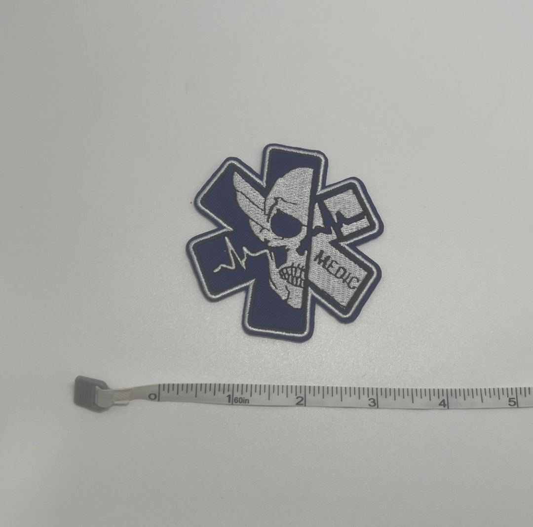 Blue/White Skull "Medic" Iron-On Patch