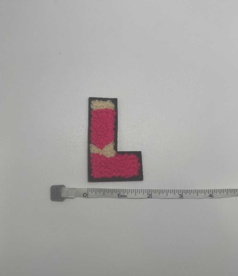 Fluffy Pink/Cream "L" Iron-On Patch