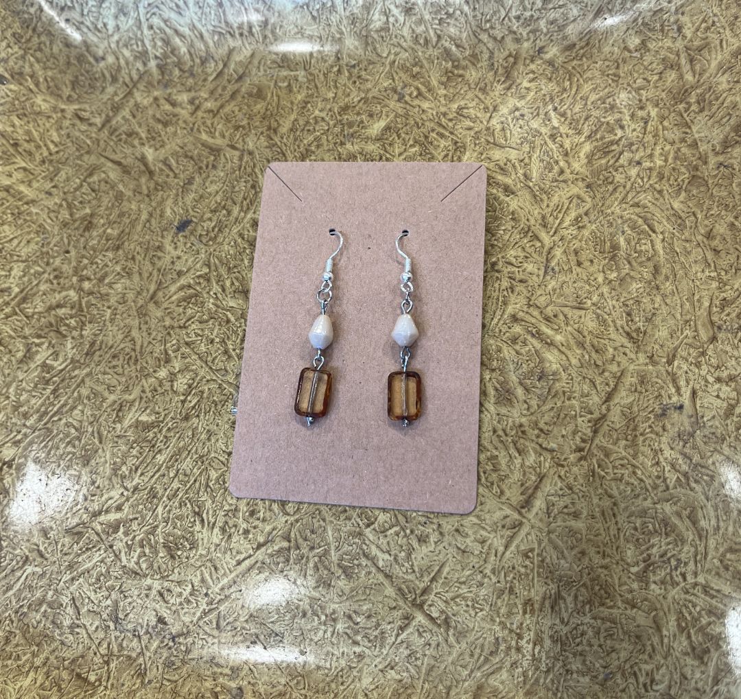 Subtle Orange & Cream Wire Loop Earrings | Sterling Silver | Handmade by Recycled Threads