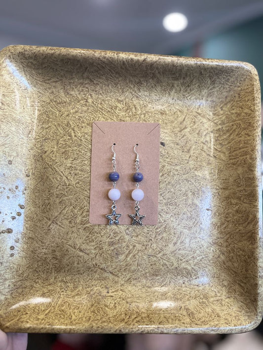 Rose Quartz & Stars Wire Loop Earrings | Handmade By Recycled Threads