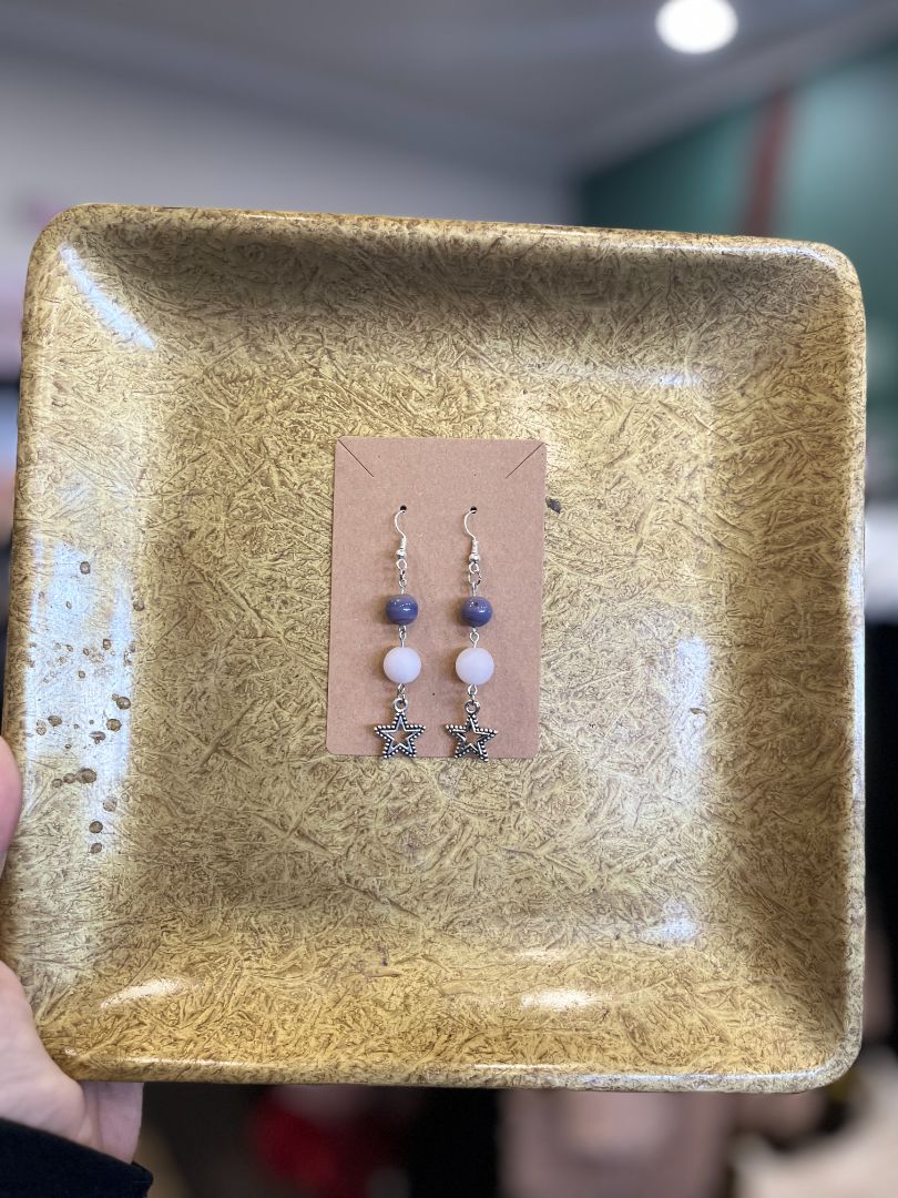 Rose Quartz & Stars Wire Loop Earrings | Handmade By Recycled Threads