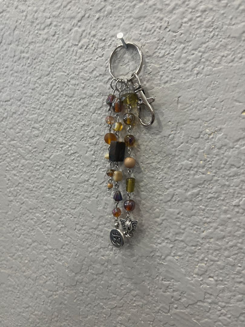 Tiger's Eye w/ "Om" Charm + Elephant Bag Charm/Keychain