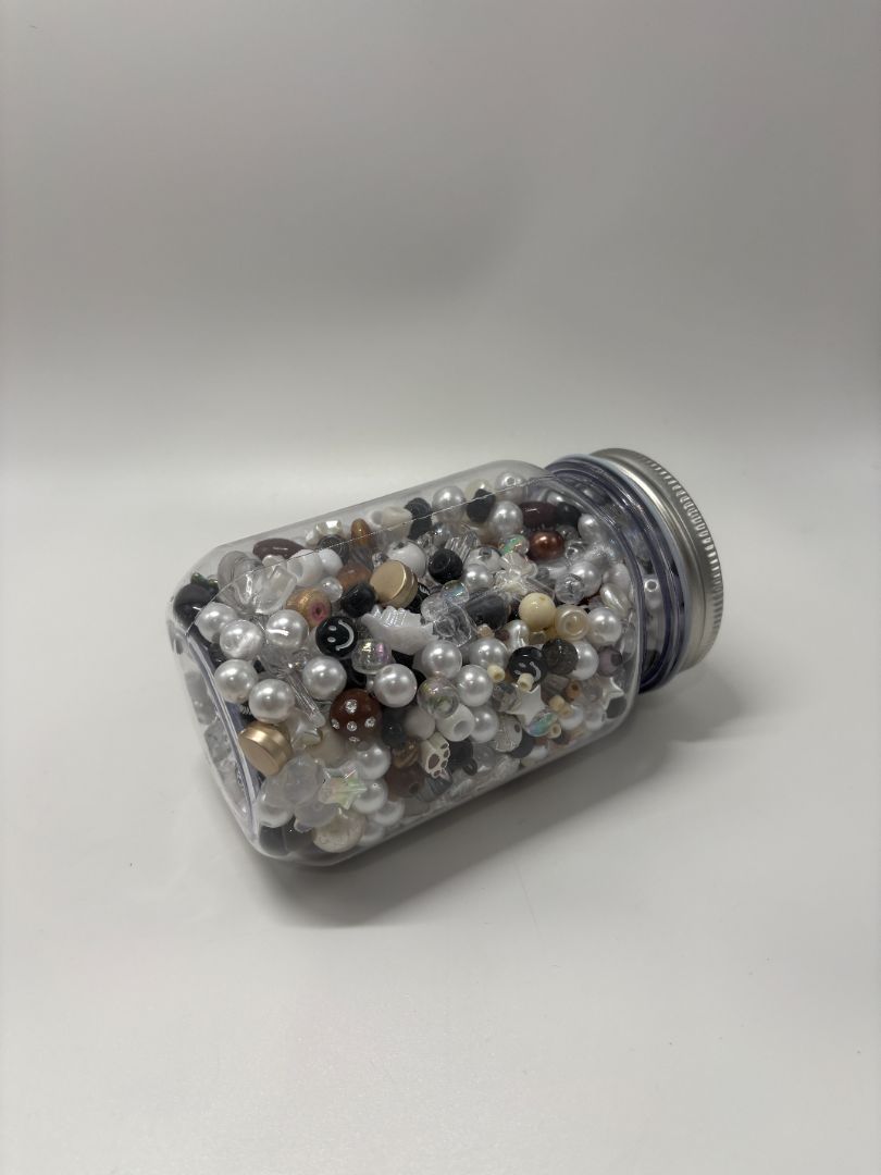 Neutral Mixed Bead Soup Jar (Glass, Acrylic & Clay)