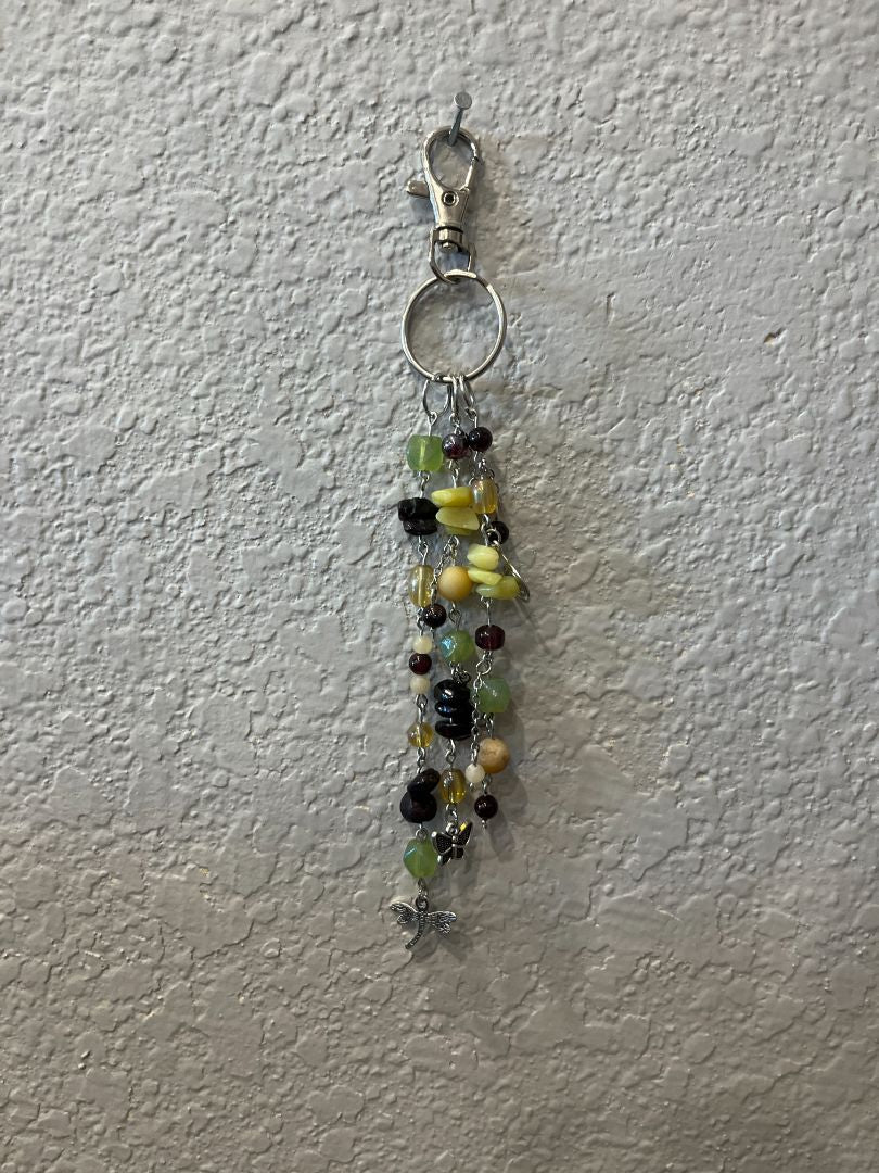 Serpentine + Garnet Chip Beaded Bag Charm/Keychain