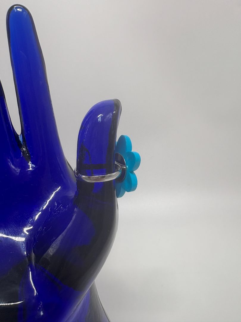 Blue Flower Handmade Acrylic Button Adjustable Ring