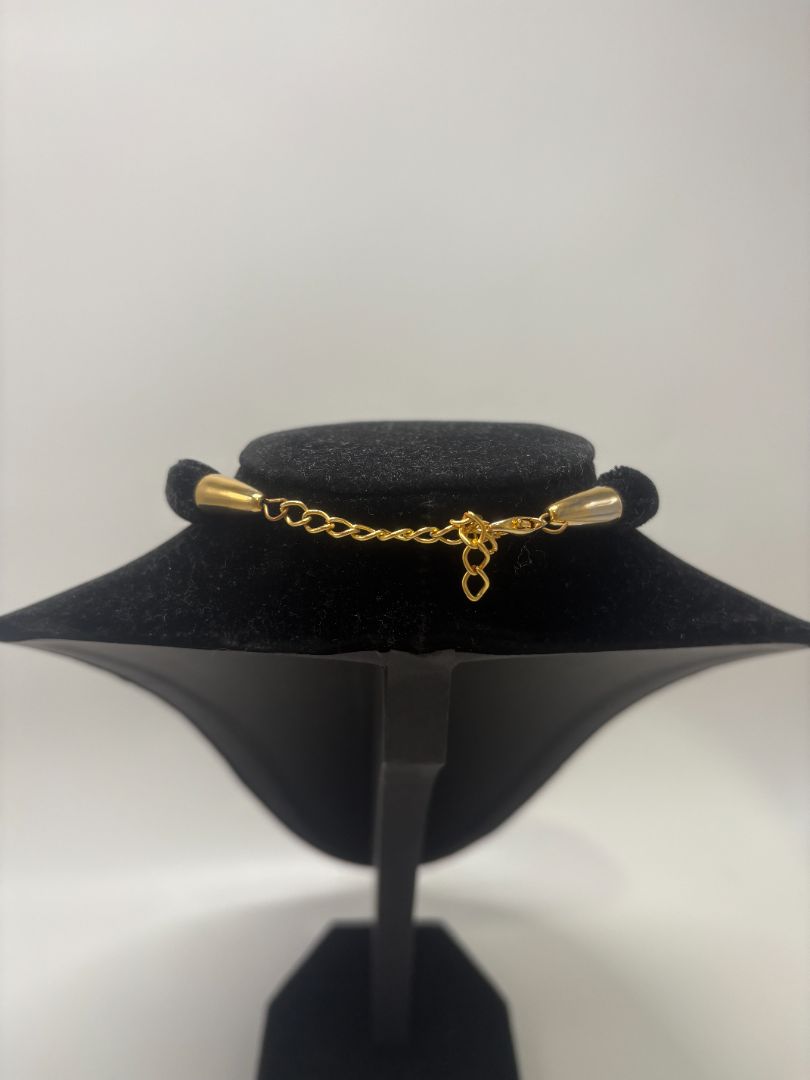 Vintage 90s Y2K Black/Gold Velvet Cross Faux Pearl Choker Necklace