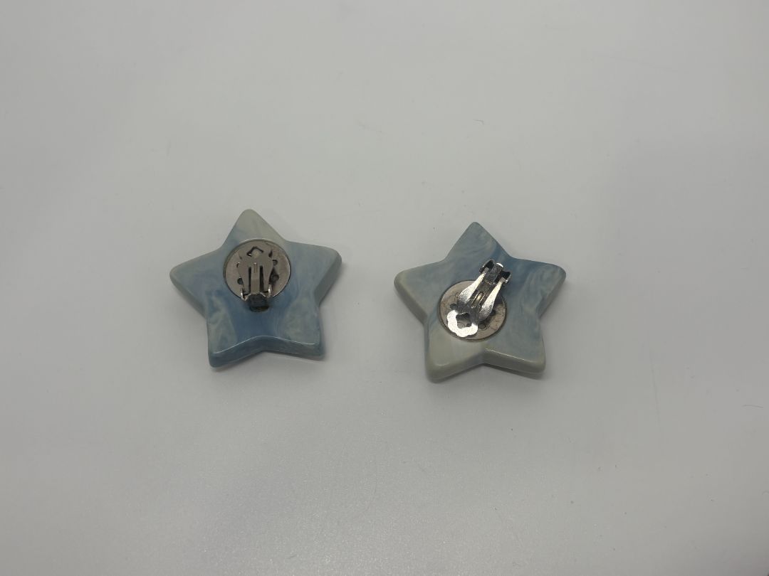 Vintage 80s/90s Pastel Blue Enamel Rhinestone Star Statement Clip On Earrings