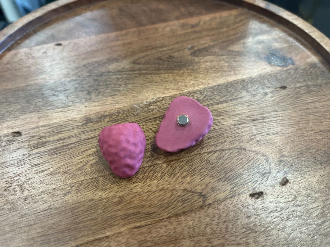 Matte Raspberry 2 pcs Clay Magnets | Handmade