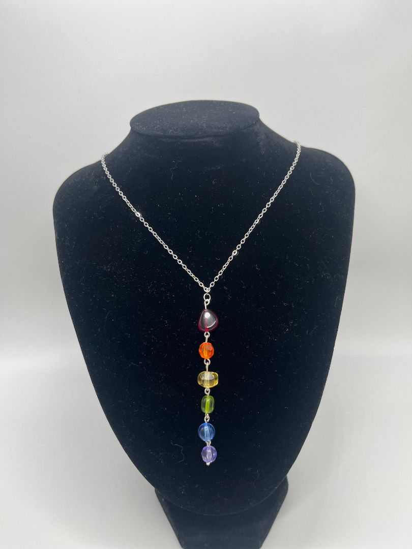 LGBTQ+ Pride Silver Beaded Dangle Necklace | Adjustable | Handmade
