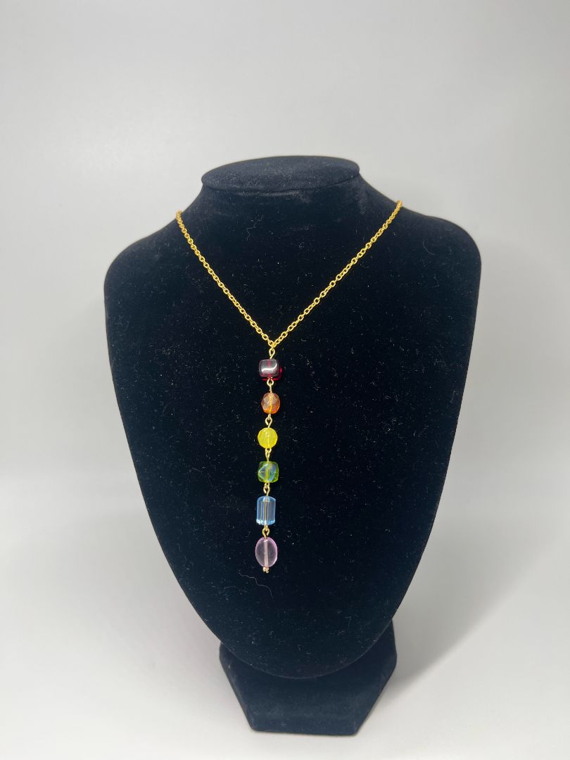LGBQT+ Pride Gold Beaded Dangle Necklace | Adjustable | Handmade