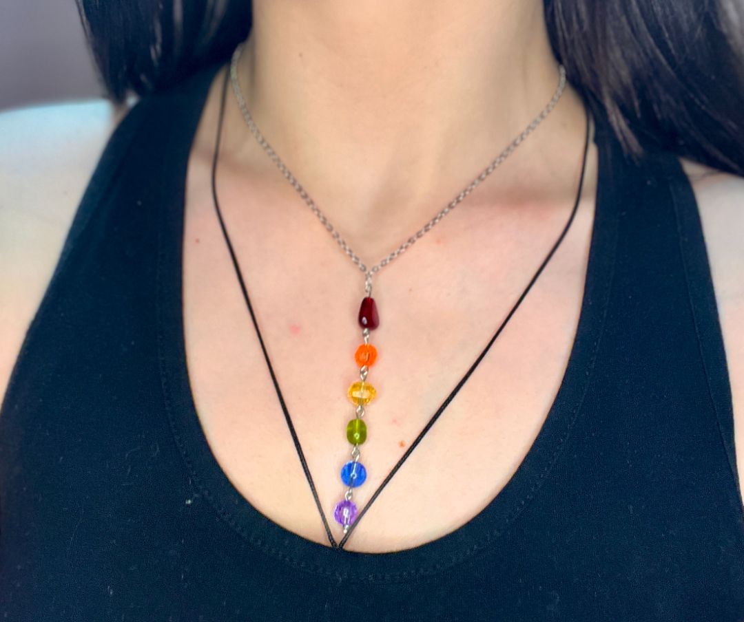 LGBTQ+ Pride Silver Beaded Dangle Necklace | Adjustable | Handmade