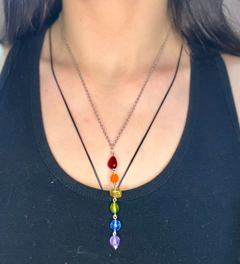 LGBTQ+ Pride Silver Beaded Dangle Necklace | Adjustable | Handmade