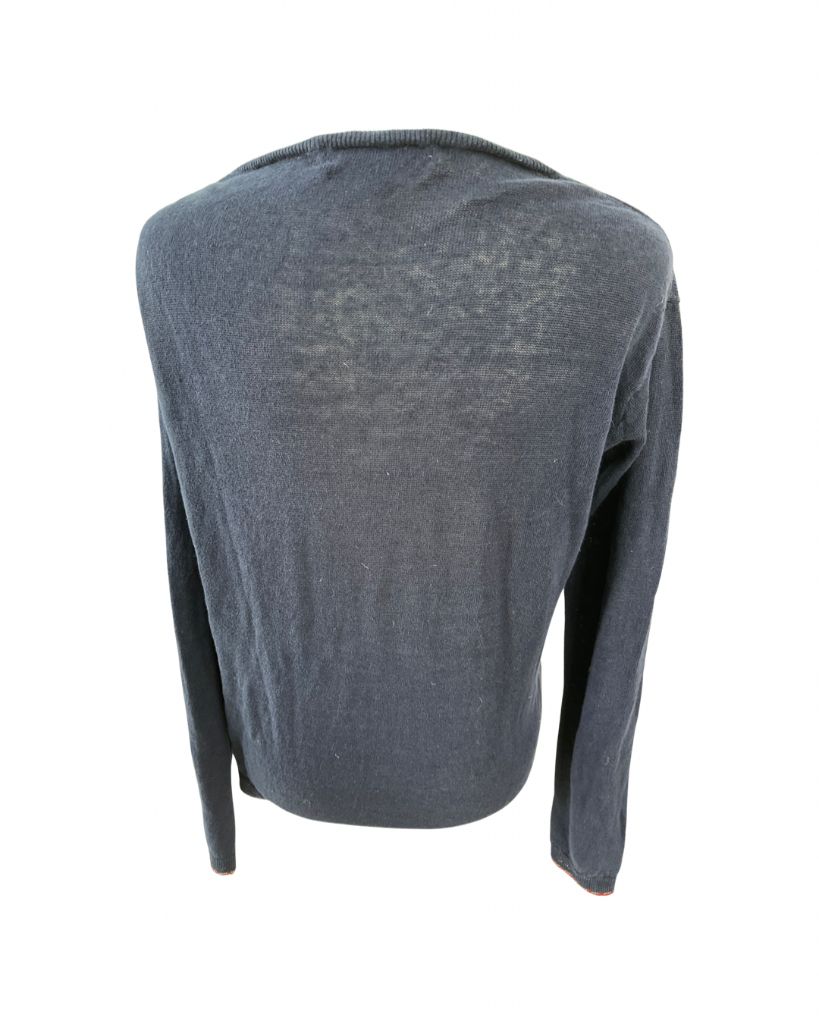 Ines De La Fressange Navy Thin Sweater with Red Trim