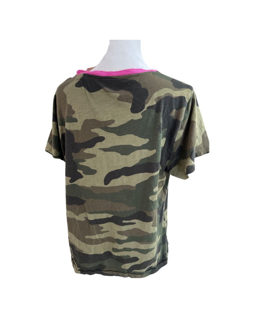 J Crew Camouflage Tee with Pink Neckline