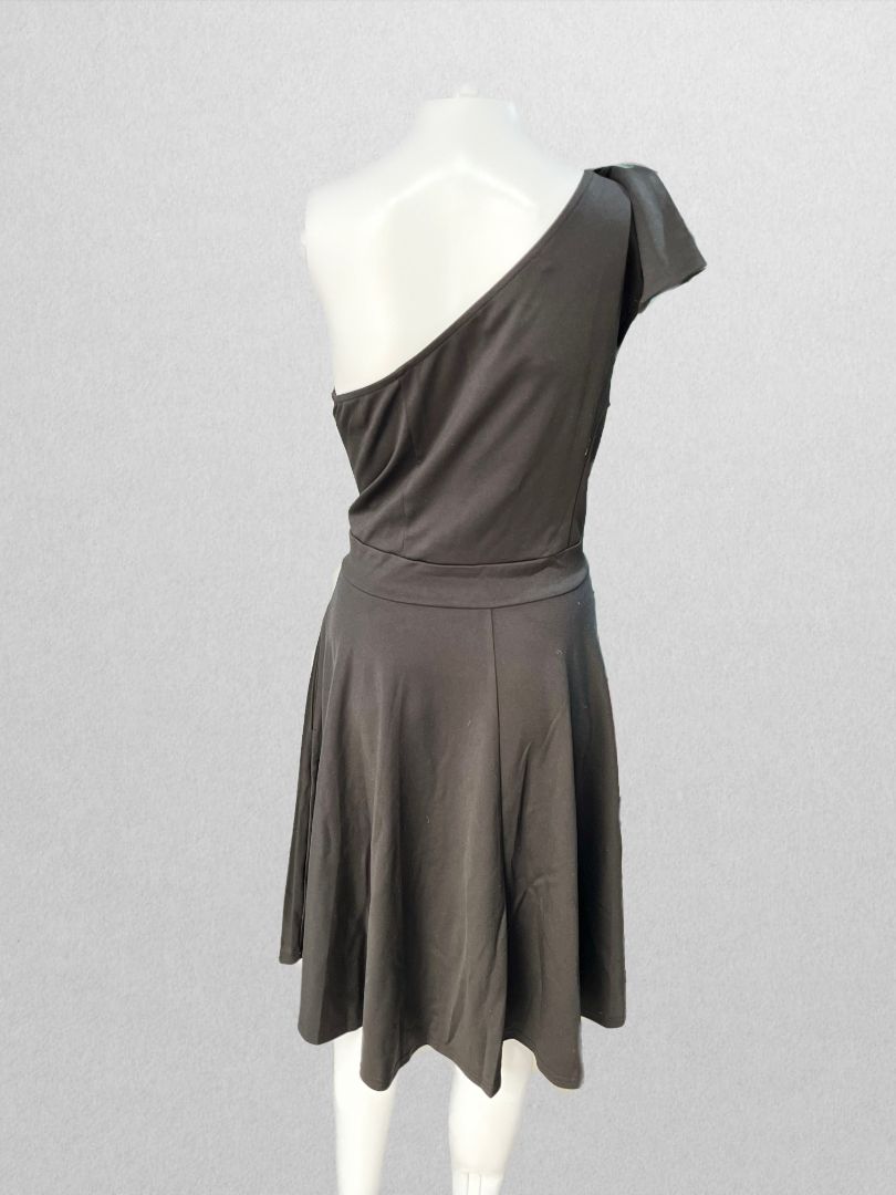 Jasambac Black One Shoulder Tie Midi Dress with Pockets